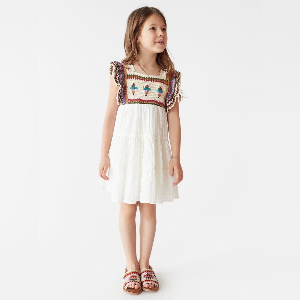 Zara Girls Crochet Dress Size 13-14 L White Cream Sleeveless Cotton Summer Boho - Picture 2 of 10